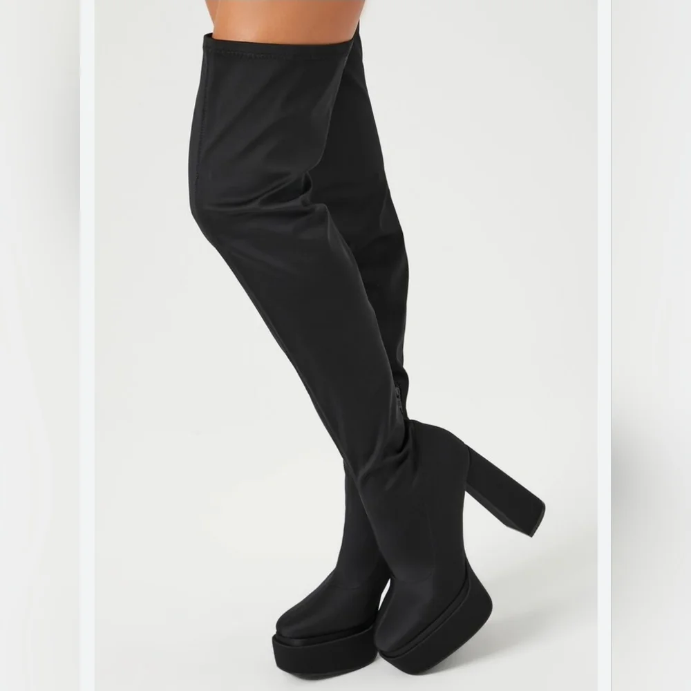 Zara Black Over the Knee Boots with Chunky Heel and Platfor… - Picture 2 of 11